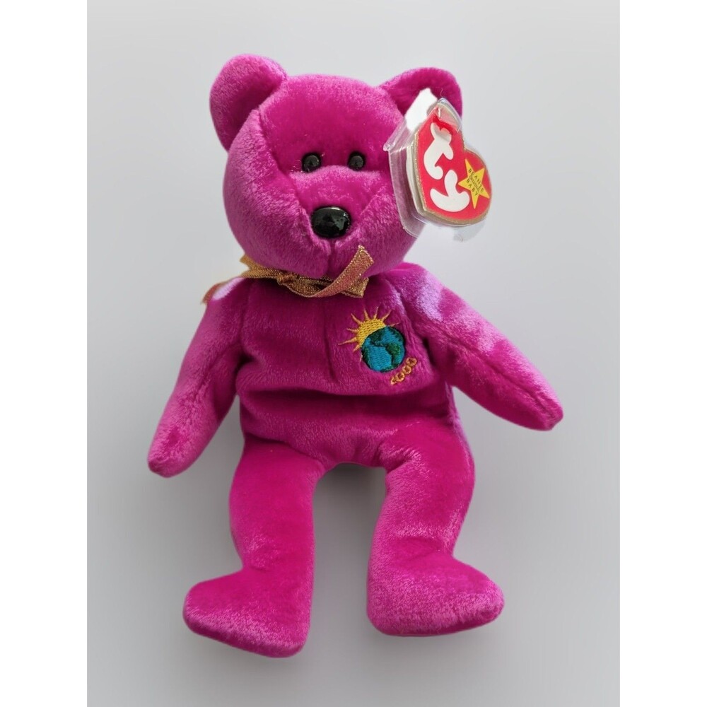 Ty Beanie Baby Purple Bear 2000 Embroidered - Millennium (1999 Tag)